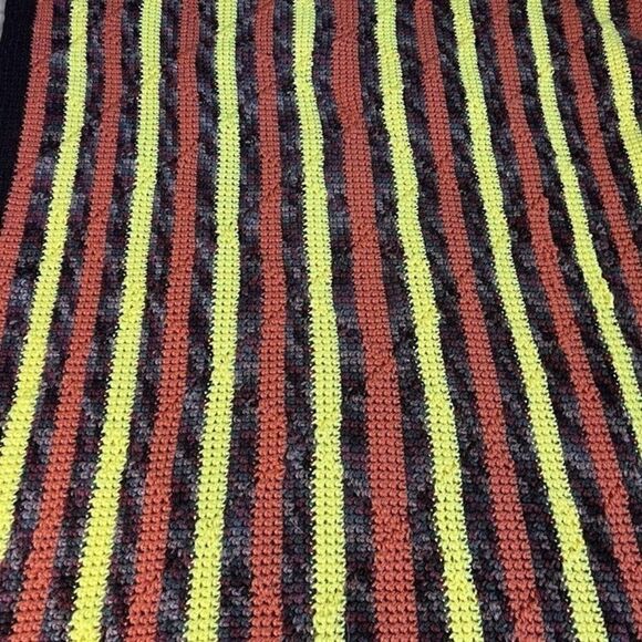 70s Vintage Diamond Crochet Knitted Afghan Blanket Brown Orange Yellow Retro￼ - Picture 12 of 12